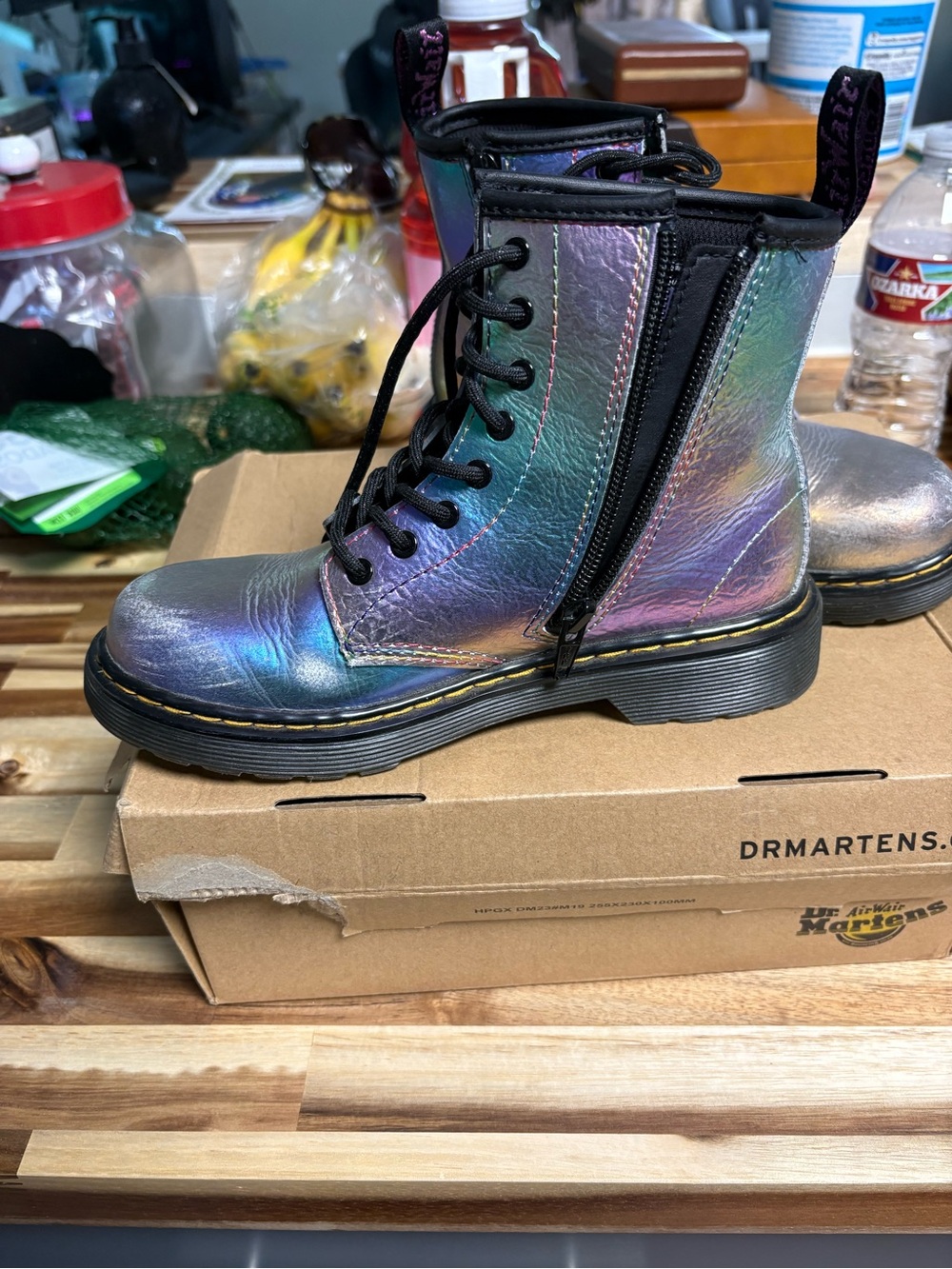 Dr. Martens Kids Iridescent Rainbow Crinkle Lace-Up Boots - Picture 2 of 15